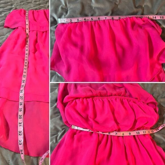 Nymphe Strapless Hi Lo Hem Chiffon Mini Dress Hot Pink S NWT - Picture 8 of 8